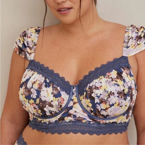 Torrid Underwire Longline Cap Sleeve Bra Mesh Floral Sunshine Floral Nightshadow